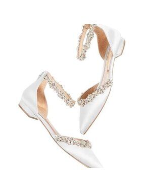 Size 9.5 Women’s Ivory Rhinestone Wedding Heels Pointed Toe D’Orsay Ankle XYD